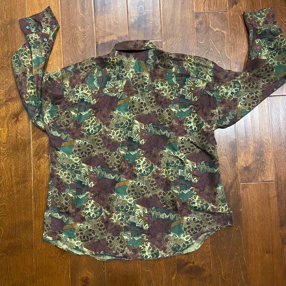 Chiamare Vintage Abstract Geometric Multicolor Silk Button Down Shirt Men's L - Picture 6 of 9
